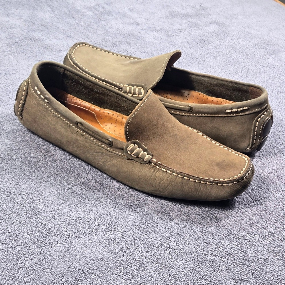 G.H. Bass Carlo Driving Loafers Mens 8M Olive Green Good Nubuck Leather Brazil